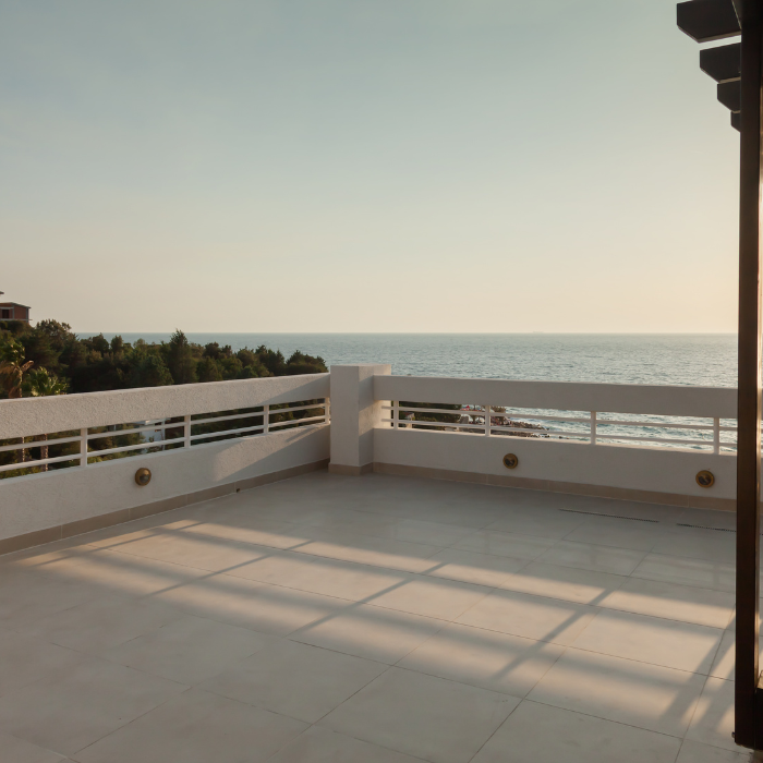 Terrasse carrelée ensoleillée