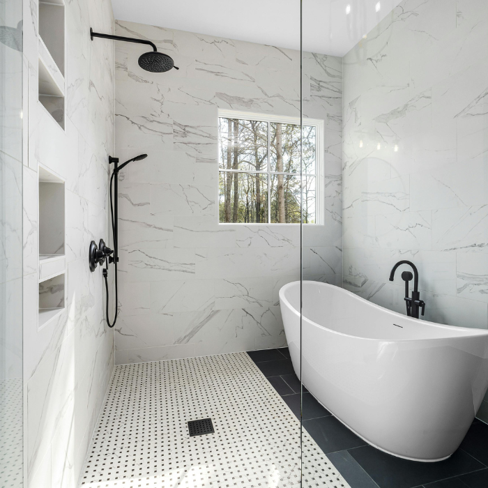 Carrelage de salle de bain et meuble vasque